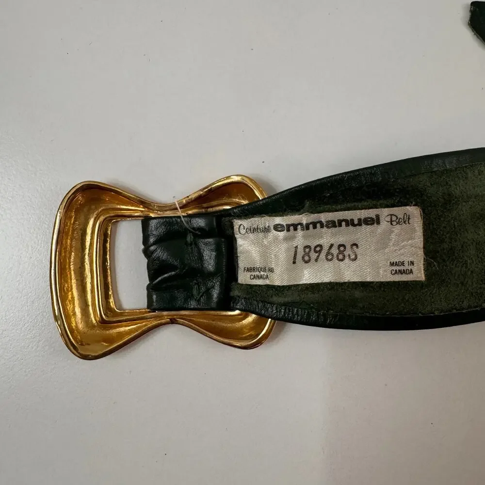VTG Ceinture Emmanuel Canada Women Belt Green Genuine Leather Gold Brass Buckle